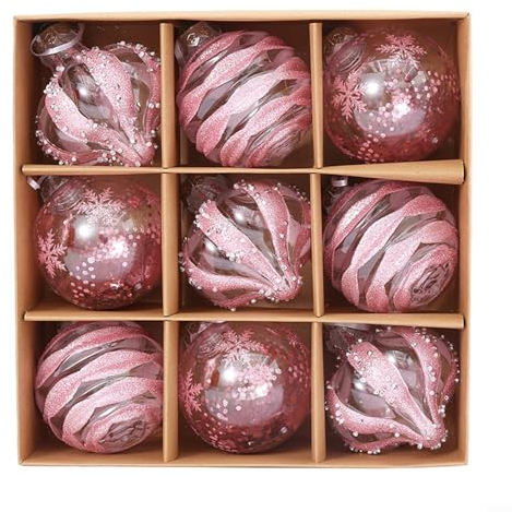 Lot de 9 boules de Noël éclatantes en bleu, rouge, doré et plus pour encore (rose)