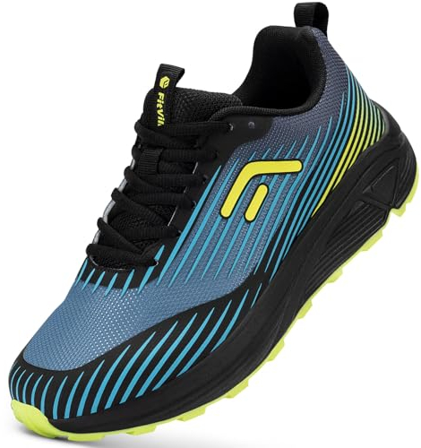 FitVille Laufschuhe Herren Extra Weite Traillaufschuhe Straßenlaufschuhe Breit Sneaker Leicht Sportschuhe Outdoor Schuhe Bequeme Fitnessschuhe Trekkingschuhe Electric Blue and Neon Yellow 42 EU Weit