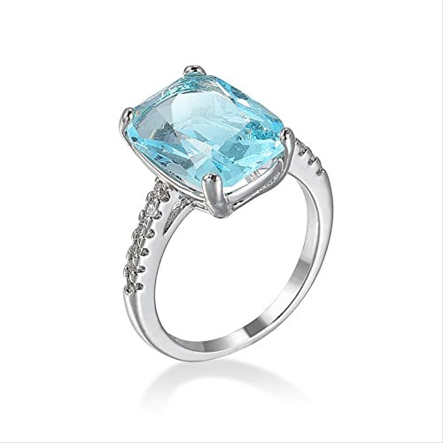 OwKay Aquamarin Ring - Silber - Geometrisch - Blautopas - 925 Sterling Silber - Ringe für Frauen - Verlobung