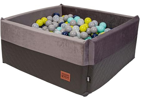 GoldenGroup Bällebad Baby 90x90 cm mit 150 Bälle - Spielzeug - Indoor Spielplatz - Quadratische Bällebad Schaumstoff - Bällebad Kinder - Grau/Graphit: Grau, Lila, Mizne, Limonengrün, Transparent