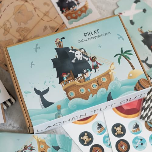Piraten Geburtstag Partyset für Kinder – Komplettset mit Einladungen, Mitgebsel, Tisch- & Raumdeko – Kindergeburtstag Deko im Piraten-Design – Plastikfrei & in der EU produziert – aus Deutschland