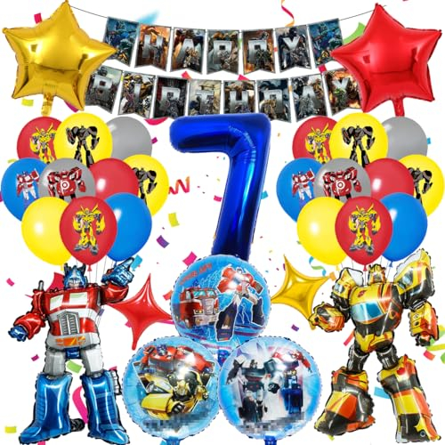Luftballon 7. Geburtstag Junge, Geburtstagsdeko 7 Jahre Party Supplies Ballons, 3D Folienballon Kindergeburtstag Deko, Luftballons Girlanden Banner Set für Kinder Geburtstag Party Dekoration