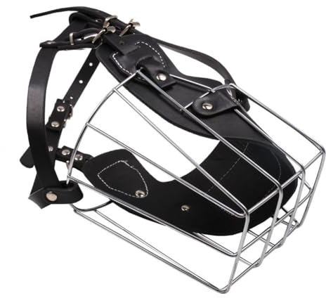 Dog Muzzle Wire Basket for Large Dogs Metal Face Basket Dog Mouth Breathable Adjustable Leather Lead for Pitbulls and German Shepherds (Black,L)