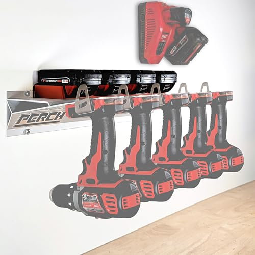 PERCH Battery Expansion Rack | Milwaukee M18 18v | Securely Mount 4 Batteries | Universal Mounting | Most Durable Cordless Tool Organizer