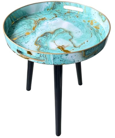 Simmer Stone Runder Beistelltisch für den Innenbereich mit abnehmbaren 3 Beinen aus Holz, vielseitiger Tabletttisch, perfekt für Couchtisch, Tee und Entspannungszeit, 45 cm (Marmorgrün)