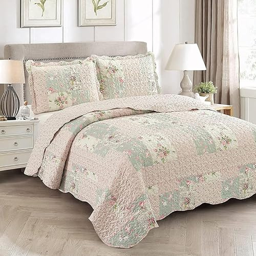 Lavandoux - Tagesdecke/Steppdecke - Wendbar - 1 Person (Rosebud im Patchworkdesign 160x220)