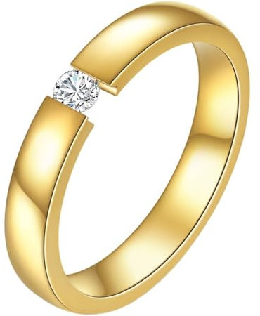 KnSam Edelstahl Ring Vintage, 3MM Solitärring Poliert Trauringe Frau mit Zirkonia, Ring Gold, Gr.62 (19.7)