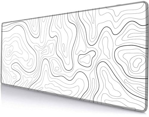 INFIBLA Tappetino da scrivania,bianco topografico Contour Map Extended Gaming Mouse Pad Grande,31.5 x11.8 Big Mouse Pad con base antiscivolo e bordo cucito,Tappetino per mouse tastiera del computer