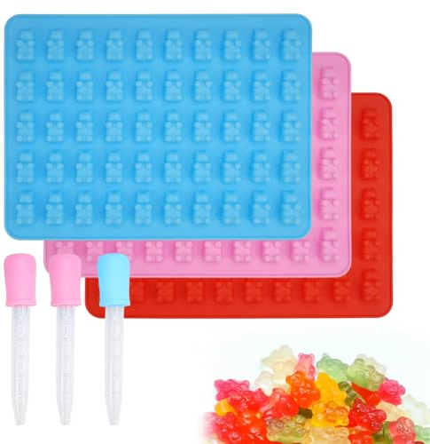 Gummibärchen Form, 3 Stück Silikonform Gummibärchen, Eiswürfelform Gummibärchen, Bonbon Formen, Gummy Bear Mold, Wiederverwendbare für EiswüRfelformen, Schokolade Gelee Bonbonform mit 3 Pipetten
