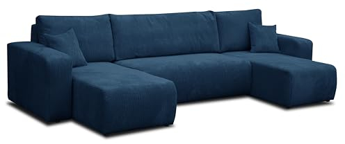 VENASI MÖBEL Ecksofa mit Schlaffunktion und Bettkasten Luna U-Form Sofa Eckcouch Schlafsofa (Blau)