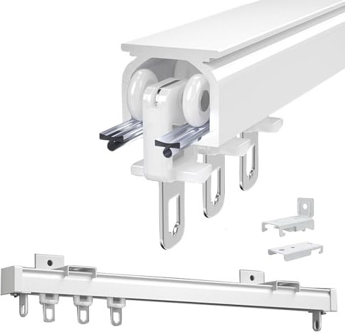 Robusto Binario Per Tende Da Esterno Bastone Binario A Soffitto In Alluminio, Bastoni Binari Per Tende 50 100 200 350 400cm Per Finestre E Tende Divisorie(White,160cm/5.2ft)