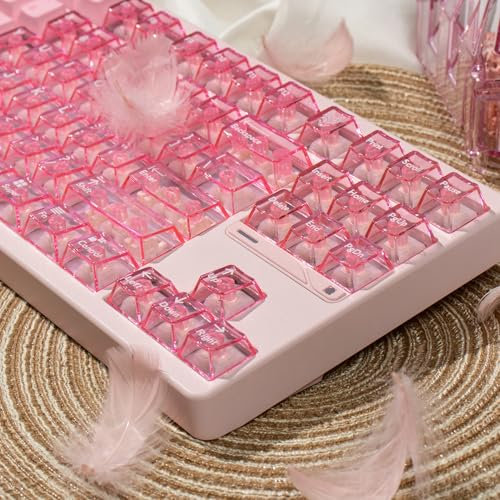 mintcaps Crystal Clear Keyboard Keycaps Transparent PC Cherry Profile Pink Keycap Set 114 Keys Shine Through Key Cap for Cherry Gateron Mx Switches Mechanical Keyboard