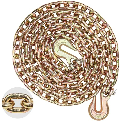 VEVOR Catena a maglie da traino con ganci a forcella, catena di trasporto G80 8 mm x 316 cm, capacità di carico della catena per tronchi 2,22 T, per il fissaggio di attrezzature per carro attrezzi