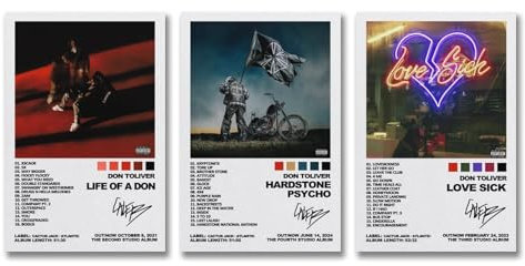 Yuagaiou 3 Stück Don Toliver Poster, Wandkunst, Leinwandposter, Raumdekor, ästhetisches Poster, Druck, Dekorposter, 20 x 30 cm, 3 Stück, Stil 1