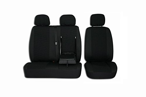 Vordersitzbezüge 2 + 1, passend für Peugeot Citroen Jumper Boxer Fiat Ducato 2006–2023 Linkslenker, maßgeschneiderter Stoff, Schwarz
