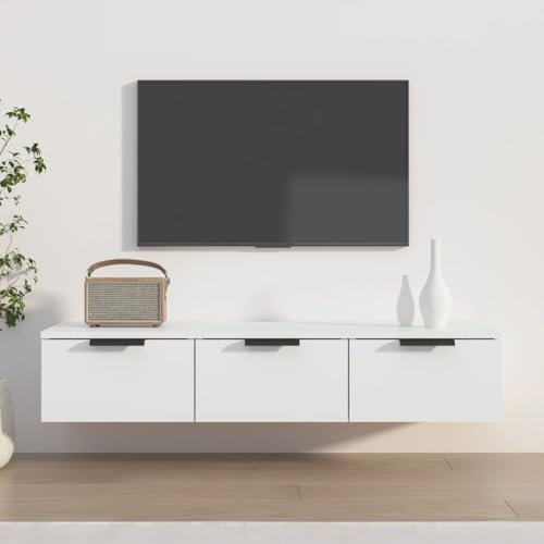 FOZICV Wandschrank 102x30x20 cm mit 3 Schubladen TV Schrank TV Board Hängeschrank Wohnzimmer Arbeitszimmer Weiß Lowboard Hängend Vielseitiges Wandschublade Schweberegal Holzwerkstoff