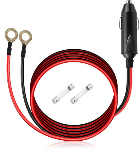HATMINI 10FT 14AWG Cigarette Lighter Male to O Ring Terminal Harness Extension Cable 20A 12V/24V Heavy Duty Cigarette Lighter Male Plug Cable,8mm Ring Eyelet Terminal