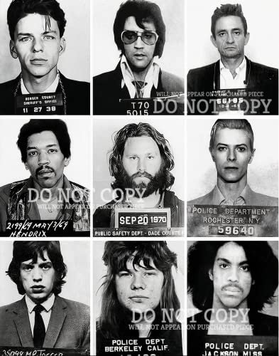 Famous Music Mugshot Photograph 11 X 14 - Marvelous Mug Shot Collage - Most Famous Names In Music - Rare Photo Set - Poster Art Print