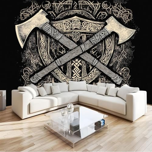 Noir 3D Papier Peint Panoramique Croix De Hache Viking Décoration Murale Enfant Pour Chambre, Salon & Bureau - Facile À Poser (Décoration Maison) 400 X 280 Cm