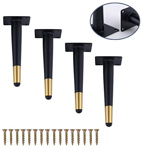 Lot de 4 pieds de meubles en métal pour canapé, table basse, meuble TV, meuble TV, forte capacité de charge, résistant à l'usure, antidérapant, noir (25 cm)
