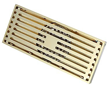 NSTVVEE Shower Drain Brass Large Flow Shower Floor Drain 200×80MM Rectangle Shower Waste Drain with Removable Cover, Stainless Steel Filter (Zirconium Gold)