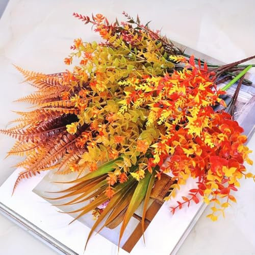 Entgoinggo Flores artificiales de otoño, flores falsas de seda de otoño, centros de mesa florales, para el hogar, cocina, jardín, fiesta, Acción de Gracias, decoración de Halloween