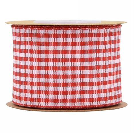 BrightGlow Karoband 5 M Weihnachten Geschenkband Gingham Band Weihnachtsbänder zum Basteln Plaid Ribbon Dekoband Kariertes Band für Geschenk DIY Bastelkuchen Weihnachten Party Deko Rot 38mm