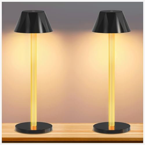 Deyagoo Tischlampe Kabellos, 2 Stück LED Tischleuchte 6000mAh Akku mit USB-C, 3 Farbmodi(3000K-5300K), Touch Control, IPX4 Wasserdicht, Outdoor Touch Lampe für Restaurant, Schlafzimmer, Party, Camping