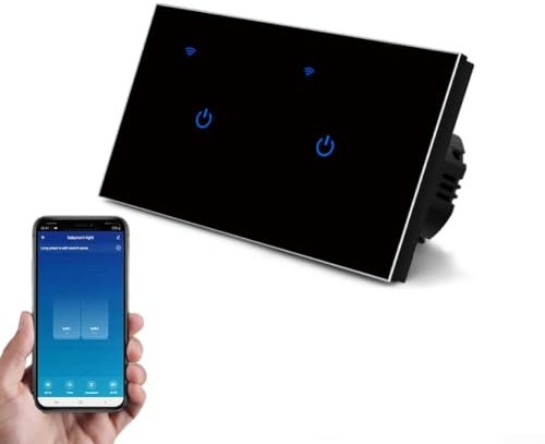 Smart WiFi Light Switch, For Tuya App Remote Control 2 Way Touch Light Switch Glass Panel, Compatible For Google Home For Alexa Voice Control(2 Gang 2Way)