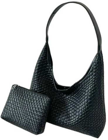 SMMZRF Freizeittasche Damen Große Umhängetasche Mit Beutel Top Griff Tasche Fashion Pu Geflochtene Leder -Unterarmtasche