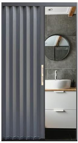 ZAQYCM Bathroom Shower Folding Door Grey, Custom Size Accordion Door Magnetic with Lock and Keys, Single/Double Door Invisible Pleated Closet Door Walk-in(133x210cm)