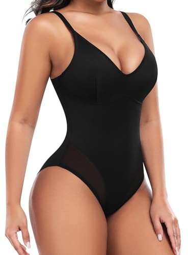 Niwicee Body Contenitivo Modellante Donna Shapewear Bodysuit Pancia Piatta Guaina Contenitiva Donna Snellente con Reggiseno e Tracolla Regolabile(Nero,M)