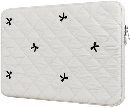 BAAGOAZ 15-16 Inch Laptop Sleeve MacBook Case with Embroidered Bows, White | Quilted Design, Slim Lightweight, Compatible with 15/16 MacBook Air/Pro, Fits 15.6 PC Notebook Chromebook, Protective Bag