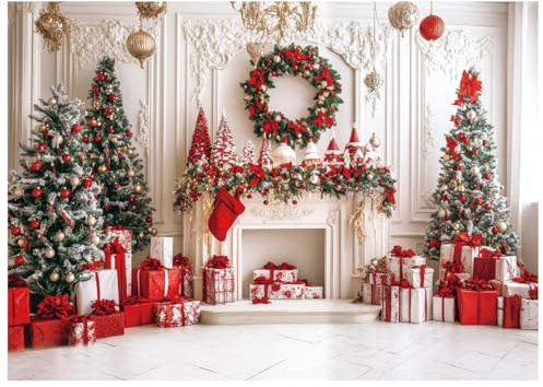 AIIKES 7x5ft Christmas Photography Backdrop Christmas Fireplace Backdrop XY123