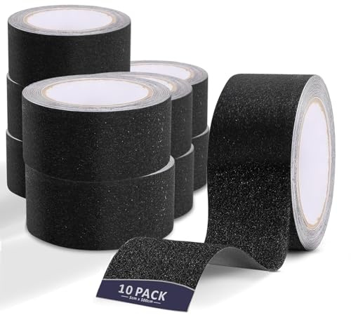 LEDSone 10 Rolls Heavy Duty Black Anti Slip High Traction Tape for Stairs Steps Ramps Walkways Decking Indoor Outdoor Safety Grip Strip Waterproof Self Adhesive Non Slip Tapes for Home Office