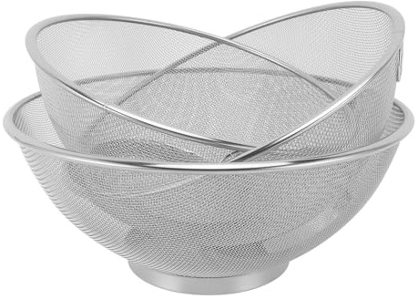 Omabeta Colanders, 3PCS Stainless Steel Colander Bowl, Fine Mesh Strainer Baskets Set with Sturdy Wire Frame for Draining Pasta Rinsing Vegetables Fruits