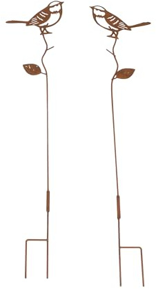 FRANK FLECHTWAREN Gartenstecker Vogelfreunde 2er Set, Metall Edelrost 75 cm