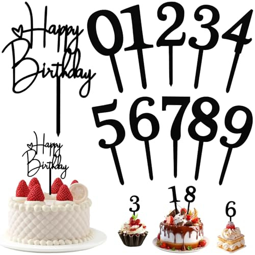 NISENTIA 11 Stück Happy Birthday Tortendeko Zahlen 0-9 Acryl, Happy Birthday Deko Torte, Tortendeko Geburtstag Cake Topper, Kuchendeko Geburtstag, Kuchen Deko für Geburtstagsfeiern Hochzeit