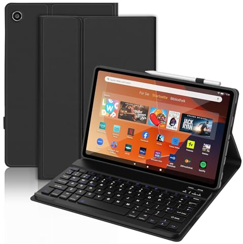 MAXERICH Keyboard Case for Fire HD10/10 Plus (2023 13th Gen &2021 11th Gen) | Detachable Magnetic Bluetooth UK Keyboard with Pen Holder for HD 10 10.1 Inch/ HD 10 Kids Pro, Black