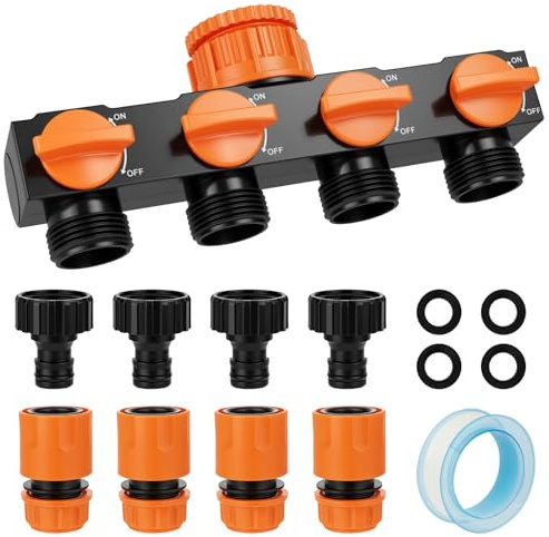 NUTKIT Distributore di Irrigatori a 4 Vie, Prese Rubinetto 1/2'',3/4'', 1''