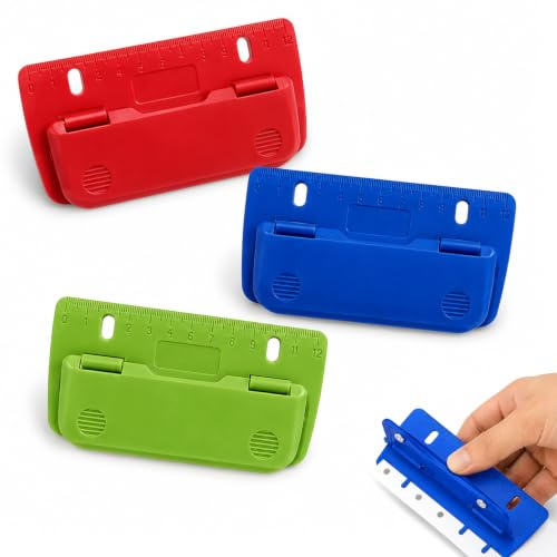 3 Stück Taschenlocher,Locher Für Ordner, Flachlocher Für 80 Mm Abstand | Blau, Rot & Grün Für Farbkodierung,Kompakte Größe & Handliches Design,Für Büro, Haushalt & Etikettenbindung