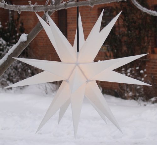 GURU SHOP Melchior Outdoor II Weiß, Sehr Stabiler 3D Außenstern Ø 60 cm, mit 20 Spitzen, Inkl. 4 m Außenkabel - Melchior Weiß, Kunststoff, Weihnachtsstern, Adventsstern