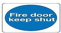 SIGNS & LABELS KM14A/S Safety Sign, Fire Door Keep Shut, Self-Adhesive, 100 mm x 100 mm (Pack of 5), blue/white