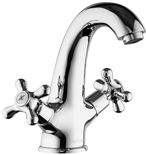 PaulGurkes Design Armatur Nostalgie Retro Waschtischarmatur Waschtischbatterie Wasserhahn Kreuzgriff Landhausstil Zweigriffmischer