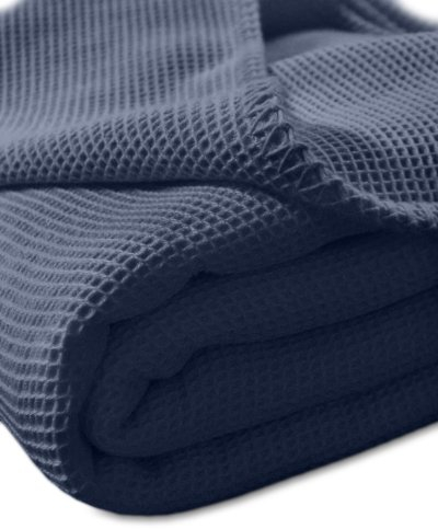 Kneer Waffelpique Decke, Blau, 220 x 240 cm