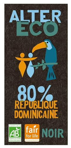 ALTER ECO - Tablette Chocolat Noir 80 purcent - Bio et Équitable - Origine République Dominicaine - Notes Torréfiées et Fruits Secs Grillés - 100g (Lot de 1)