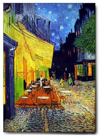 Giallobus - Gemälde - Vincent Van Gogh - Terrasse eines Cafés in der Nacht - Leinwand mit Standardrahmen - 50L x 70l cm - Bereit zum Aufhängen - Moderne Gemälde