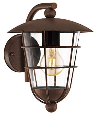EGLO Außen-Wandlampe Pulfero, 1 flammige Außenleuchte, Wandleuchte aus verzinktem Stahl und Kunststoff, Farbe: Braun, Fassung: E27, IP44