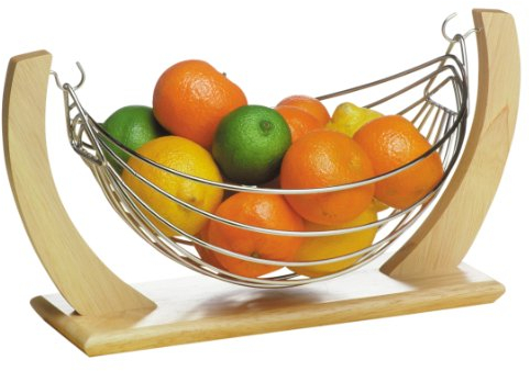 Premier Corbeille à fruits Bois d'hévéa/chromé Petit
