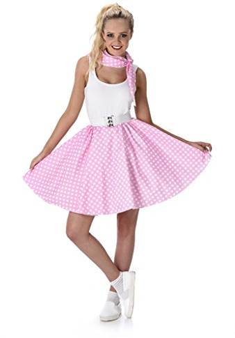 Karnival Costumes 81099 50er Jahre Polka Dot Rock & Krawatte Kostüm, Rosa, Größe L